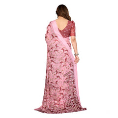 Mayawye Women's Georgette Printed Saree With Unstitched Blouse 5.5Mtr (Pink)