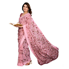 Mayawye Women's Georgette Printed Saree With Unstitched Blouse 5.5Mtr (Pink)