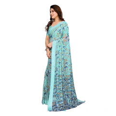 Mayawye Women's Georgette Printed Saree With Unstitched Blouse 5.5Mtr (Blue)