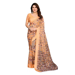 Mayawye Women's Georgette Printed Saree With Unstitched Blouse 5.5Mtr (Orange)