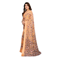 Mayawye Women's Georgette Printed Saree With Unstitched Blouse 5.5Mtr (Orange)