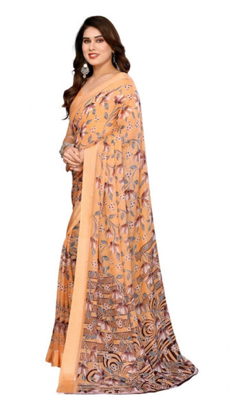 Mayawye Women's Georgette Printed Saree With Unstitched Blouse 5.5Mtr (Orange)
