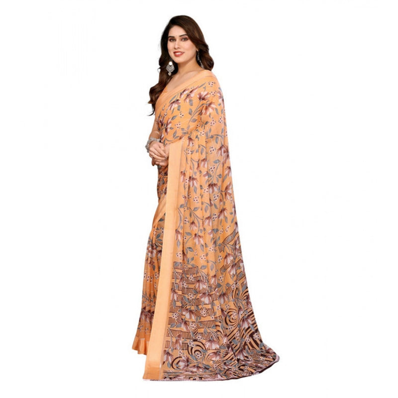 Mayawye Women's Georgette Printed Saree With Unstitched Blouse 5.5Mtr (Orange)