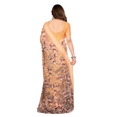 Mayawye Women's Georgette Printed Saree With Unstitched Blouse 5.5Mtr (Orange)