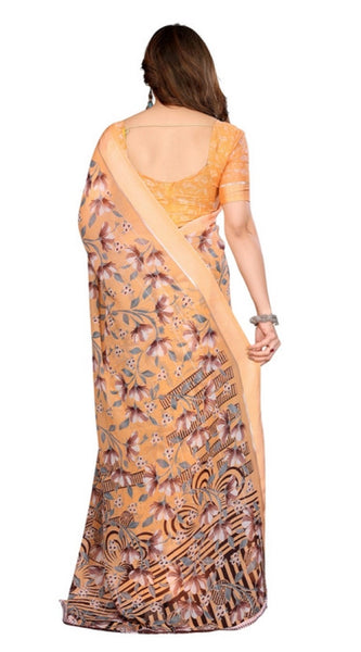 Mayawye Women's Georgette Printed Saree With Unstitched Blouse 5.5Mtr (Orange)