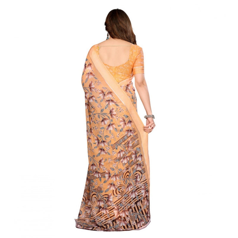 Mayawye Women's Georgette Printed Saree With Unstitched Blouse 5.5Mtr (Orange)