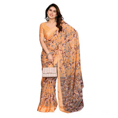 Mayawye Women's Georgette Printed Saree With Unstitched Blouse 5.5Mtr (Orange)