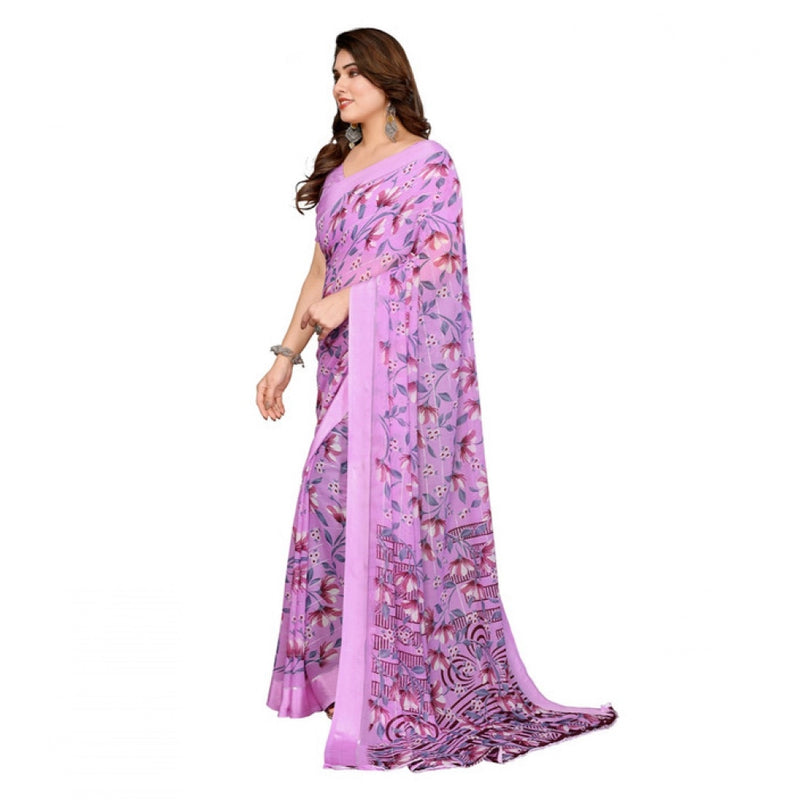 Mayawye Women's Georgette Printed Saree With Unstitched Blouse 5.5Mtr (Purple)