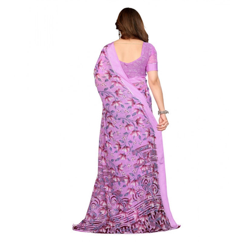 Mayawye Women's Georgette Printed Saree With Unstitched Blouse 5.5Mtr (Purple)