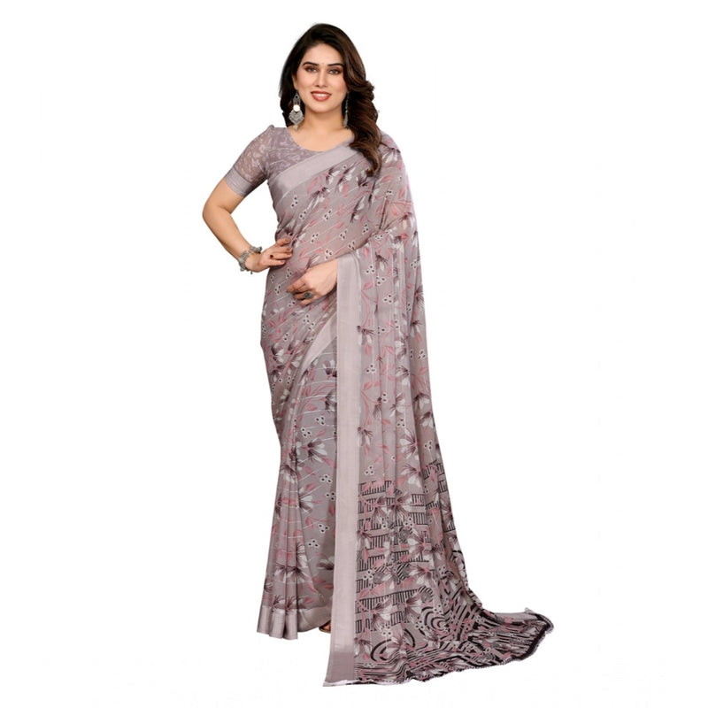 Mayawye Women's Georgette Printed Saree With Unstitched Blouse 5.5Mtr (Grey)