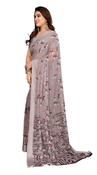Mayawye Women's Georgette Printed Saree With Unstitched Blouse 5.5Mtr (Grey)