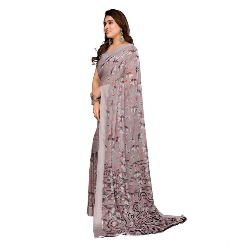 Mayawye Women's Georgette Printed Saree With Unstitched Blouse 5.5Mtr (Grey)