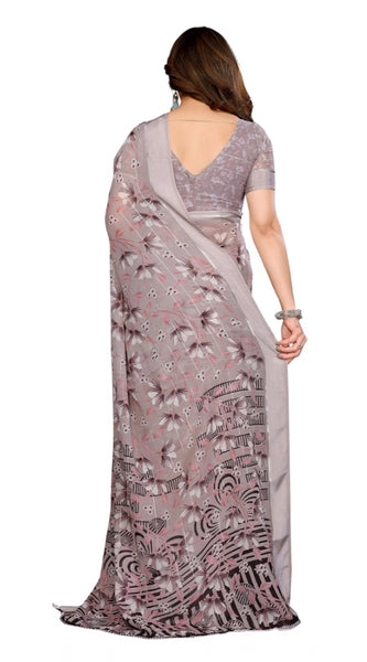 Mayawye Women's Georgette Printed Saree With Unstitched Blouse 5.5Mtr (Grey)