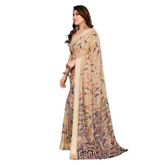 Mayawye Women's Georgette Printed Saree With Unstitched Blouse 5.5Mtr (Beige)