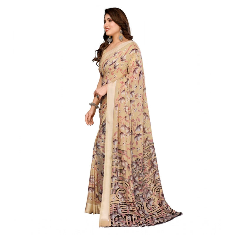 Mayawye Women's Georgette Printed Saree With Unstitched Blouse 5.5Mtr (Beige)