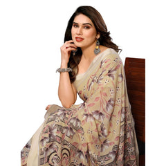 Mayawye Women's Georgette Printed Saree With Unstitched Blouse 5.5Mtr (Beige)
