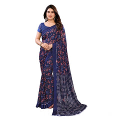 Mayawye Women's Georgette Printed Saree With Unstitched Blouse 5.5Mtr (Blue)