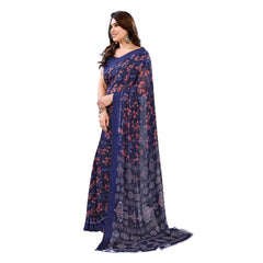 Mayawye Women's Georgette Printed Saree With Unstitched Blouse 5.5Mtr (Blue)