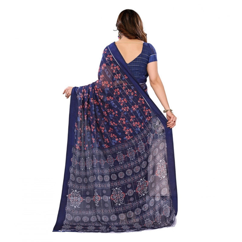 Mayawye Women's Georgette Printed Saree With Unstitched Blouse 5.5Mtr (Blue)