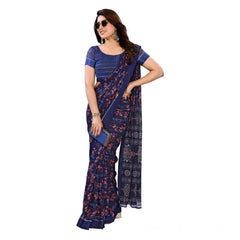Mayawye Women's Georgette Printed Saree With Unstitched Blouse 5.5Mtr (Blue)