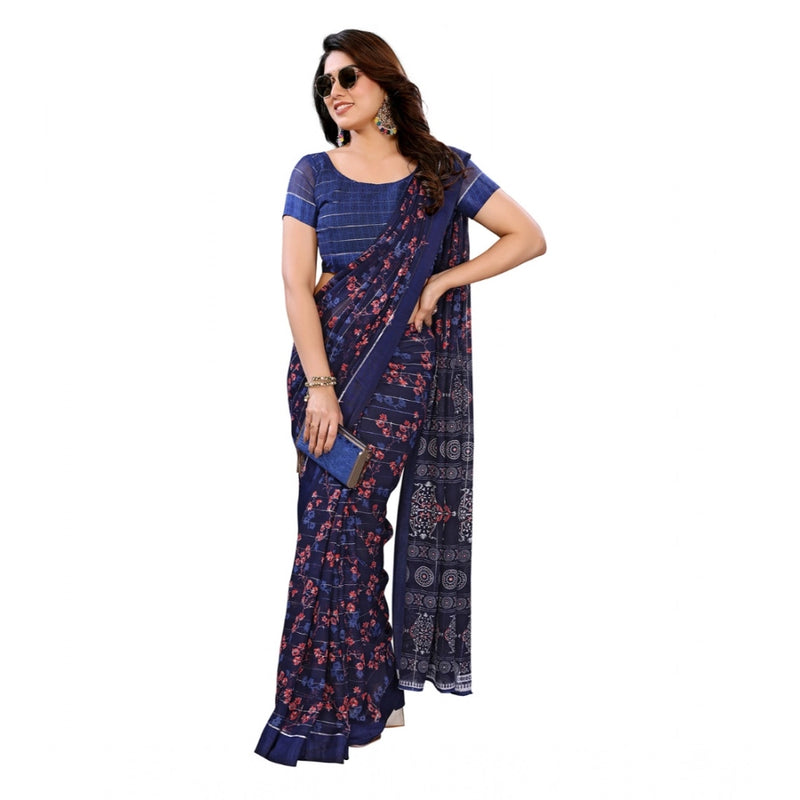 Mayawye Women's Georgette Printed Saree With Unstitched Blouse 5.5Mtr (Blue)