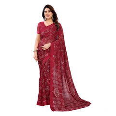 Mayawye Women's Georgette Printed Saree With Unstitched Blouse 5.5Mtr (Red)
