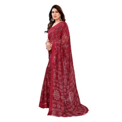 Mayawye Women's Georgette Printed Saree With Unstitched Blouse 5.5Mtr (Red)