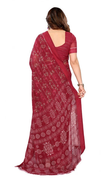 Mayawye Women's Georgette Printed Saree With Unstitched Blouse 5.5Mtr (Red)