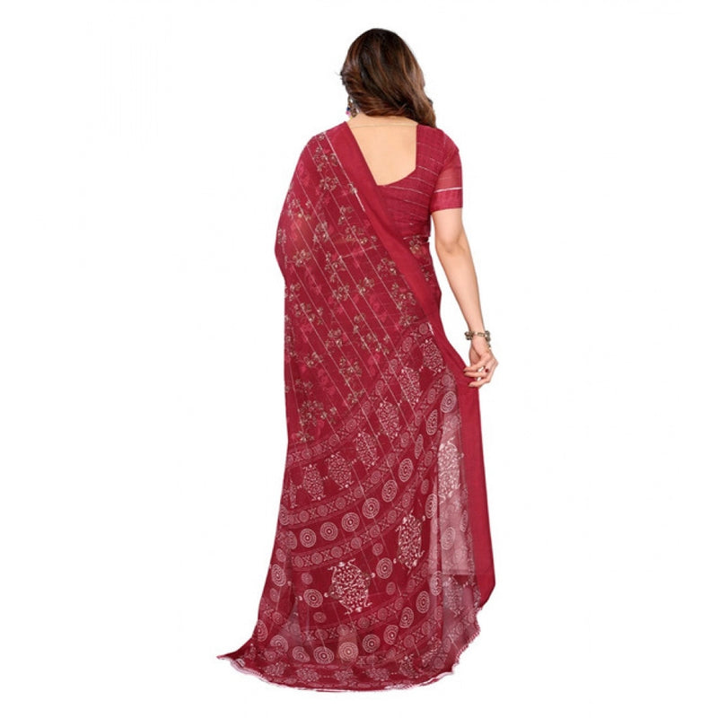 Mayawye Women's Georgette Printed Saree With Unstitched Blouse 5.5Mtr (Red)