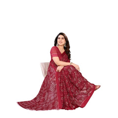 Mayawye Women's Georgette Printed Saree With Unstitched Blouse 5.5Mtr (Red)