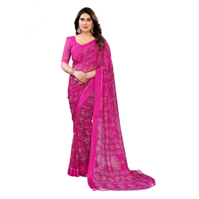 Mayawye Women's Georgette Printed Saree With Unstitched Blouse 5.5Mtr (Pink)