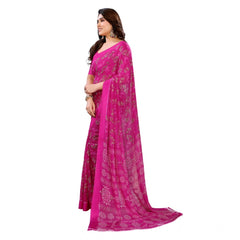 Mayawye Women's Georgette Printed Saree With Unstitched Blouse 5.5Mtr (Pink)