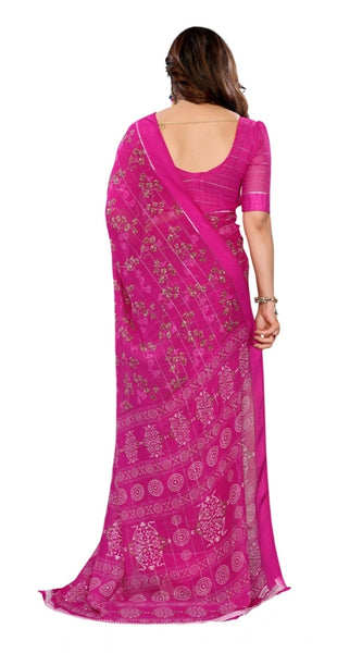 Mayawye Women's Georgette Printed Saree With Unstitched Blouse 5.5Mtr (Pink)