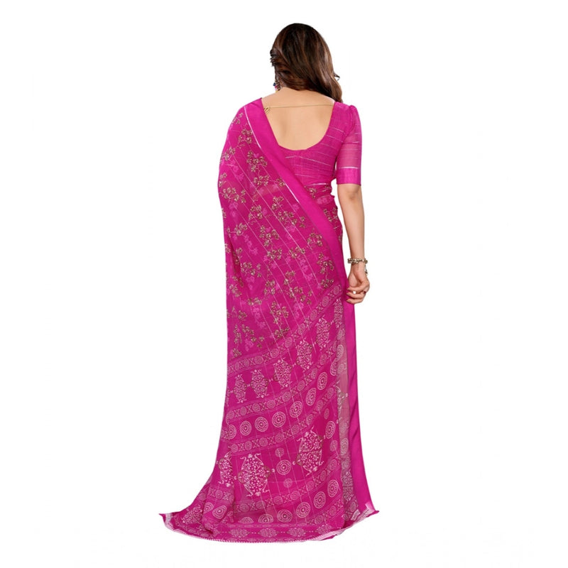 Mayawye Women's Georgette Printed Saree With Unstitched Blouse 5.5Mtr (Pink)