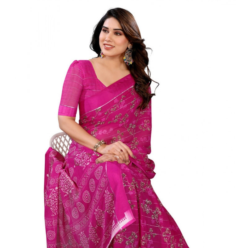 Mayawye Women's Georgette Printed Saree With Unstitched Blouse 5.5Mtr (Pink)