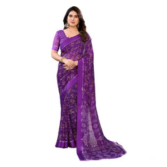 Mayawye Women's Georgette Printed Saree With Unstitched Blouse 5.5Mtr (Purple)