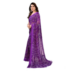 Mayawye Women's Georgette Printed Saree With Unstitched Blouse 5.5Mtr (Purple)