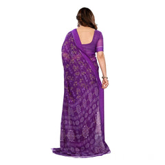 Mayawye Women's Georgette Printed Saree With Unstitched Blouse 5.5Mtr (Purple)