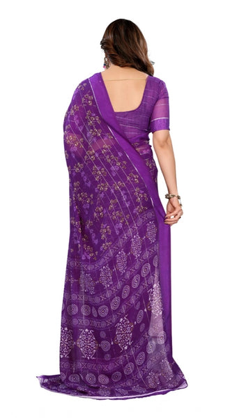 Mayawye Women's Georgette Printed Saree With Unstitched Blouse 5.5Mtr (Purple)