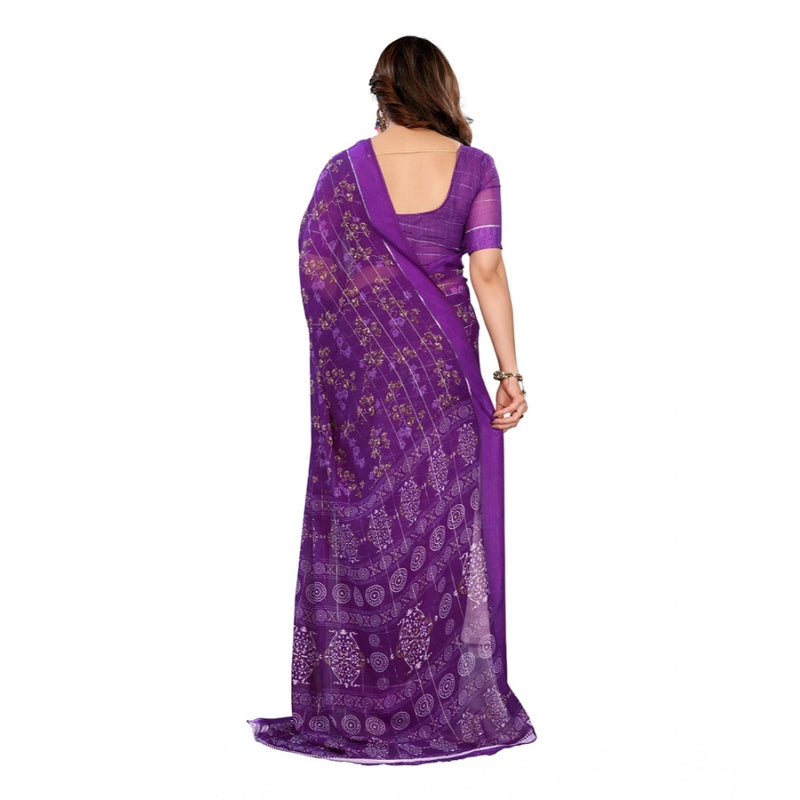 Mayawye Women's Georgette Printed Saree With Unstitched Blouse 5.5Mtr (Purple)