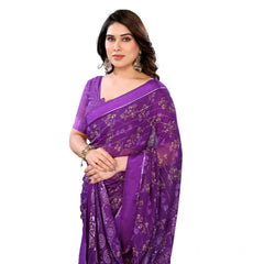 Mayawye Women's Georgette Printed Saree With Unstitched Blouse 5.5Mtr (Purple)