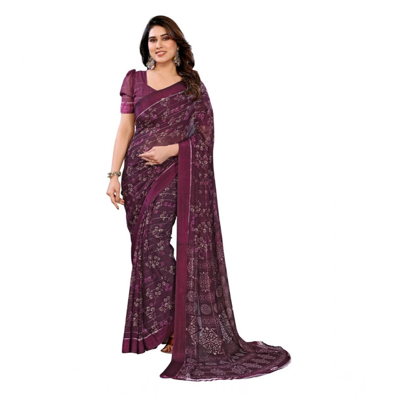 Mayawye Women's Georgette Printed Saree With Unstitched Blouse 5.5Mtr (Wine)