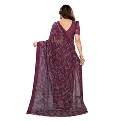 Mayawye Women's Georgette Printed Saree With Unstitched Blouse 5.5Mtr (Wine)