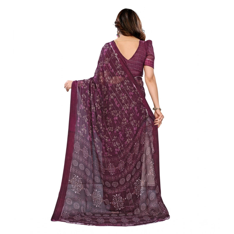 Mayawye Women's Georgette Printed Saree With Unstitched Blouse 5.5Mtr (Wine)