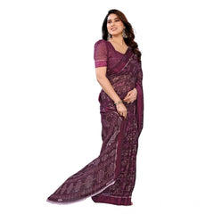 Mayawye Women's Georgette Printed Saree With Unstitched Blouse 5.5Mtr (Wine)