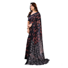 Mayawye Women's Georgette Printed Saree With Unstitched Blouse 5.5Mtr (Navy Blue)