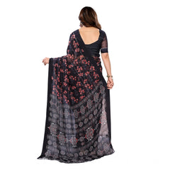 Mayawye Women's Georgette Printed Saree With Unstitched Blouse 5.5Mtr (Navy Blue)