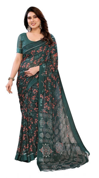 Mayawye Women's Georgette Printed Saree With Unstitched Blouse 5.5Mtr (Green)