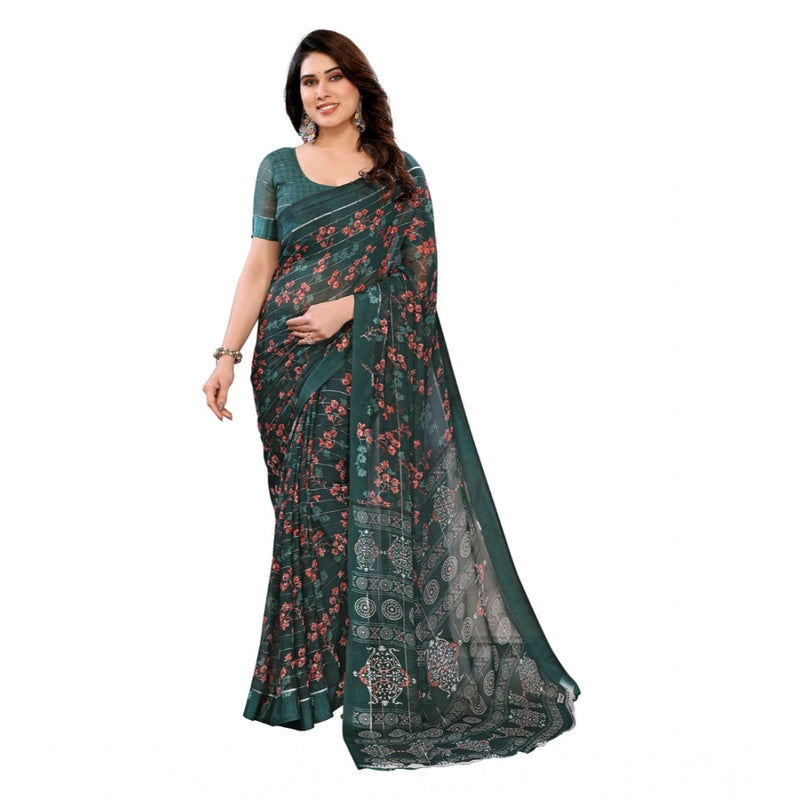 Mayawye Women's Georgette Printed Saree With Unstitched Blouse 5.5Mtr (Green)