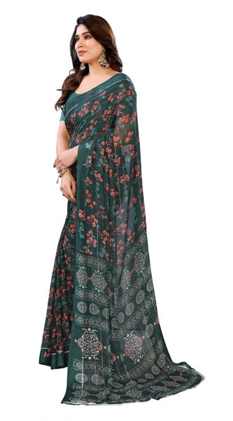 Mayawye Women's Georgette Printed Saree With Unstitched Blouse 5.5Mtr (Green)
